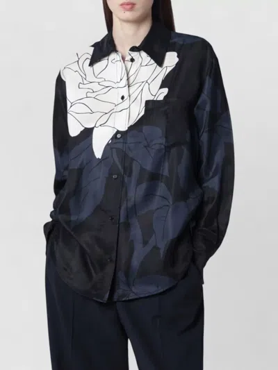 Victoria Beckham Floral Shirt Long Sleeves Collared Neck Pocket In Blue
