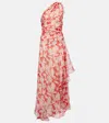 Victoria Beckham Floral Print One-shoulder Draped Midi Dress In Chilli / Blush