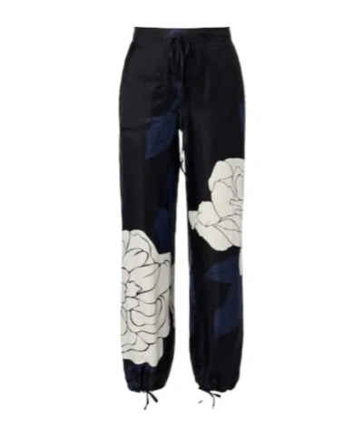 Victoria Beckham Floral Twill Cargo Pants In Black