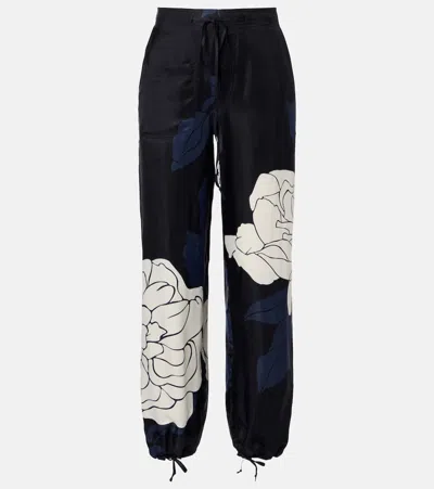 Victoria Beckham Floral Twill Cargo Pants In Blue