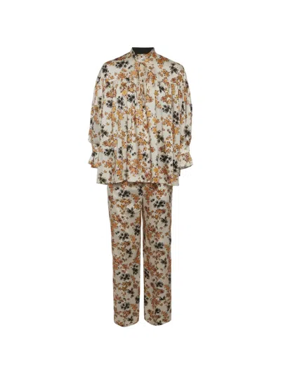 Pre-owned Victoria Beckham Floral-print Blouse And Trousers Set In White