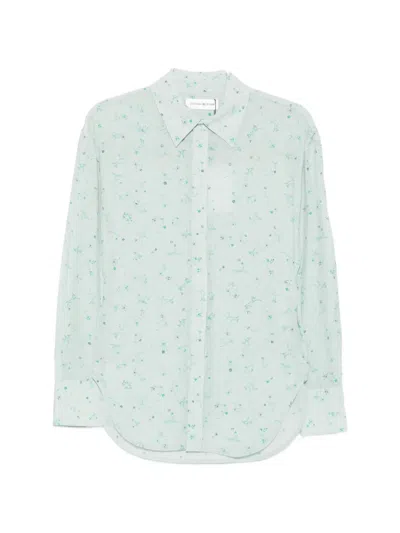 Victoria Beckham Floral-print Long-sleeve Shirt In Blue