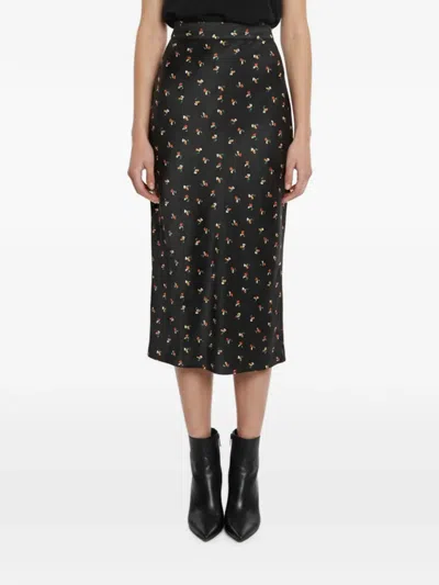 Pre-owned Victoria Beckham Floral-print Midi Skirt In Black