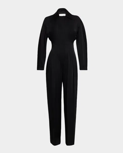 Victoria Beckham Fluid Satin Cinched Straight-leg Jumpsuit In Black