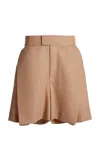 Victoria Beckham Fold-detail Wool Suiting Shorts In Tan