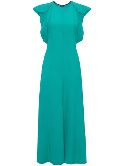 Victoria Beckham Peacock Colour Midi Dress With Hooded Sleeves Women In Blue