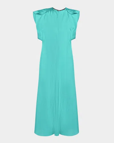 Victoria Beckham Folded Cap-sleeve Midi Dress In Peacock