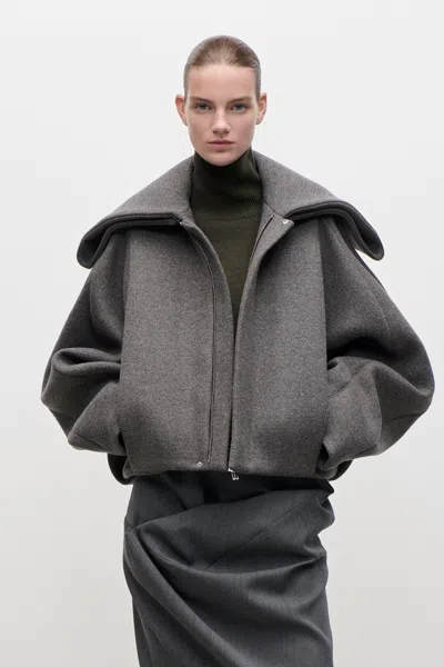 Victoria Beckham Folded Collar Bomber Jacket In Brown In Gray