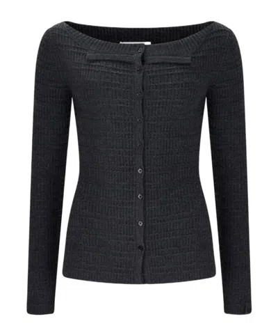 Victoria Beckham Folded Detail Fitted Merino Blend Wool Boat-neck Cardigan In Gray