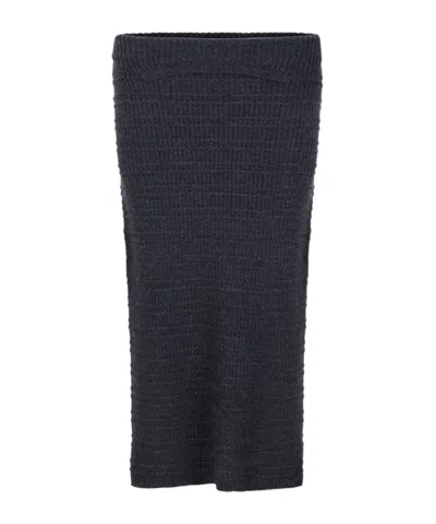Victoria Beckham Folded Detail Merino Wool Blend Knit Midi Skirt In Gray