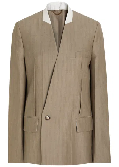 Victoria Beckham Folded-collar Double-breasted Wool Jacket In Brown