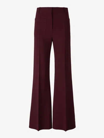 Victoria Beckham Alina Viscose Blend Wide Leg Pants In Red