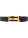 Victoria Beckham Grained Calfskin Belt With Gold Metal Buckle In Black