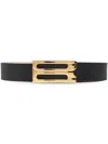 Victoria Beckham Grained Calfskin Belt With Gold Metal Buckle In Black
