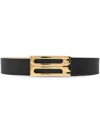 Victoria Beckham Grained Calfskin Belt With Gold Metal Buckle In Black