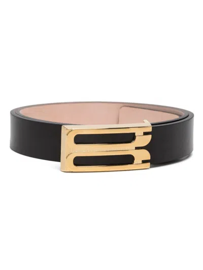 Victoria Beckham Black Jumbo Frame Crocodile-embossed Leather Belt