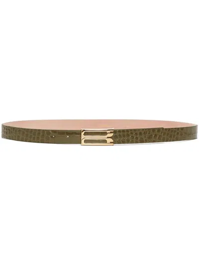Victoria Beckham Frame Crocodile-embossed Leather Belt In Green