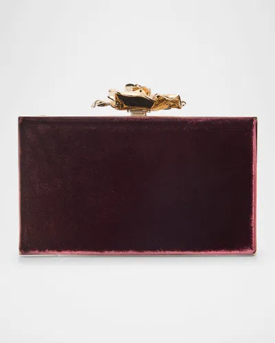 Victoria Beckham Frame Flower Velvet Minaudiere In Burgundy