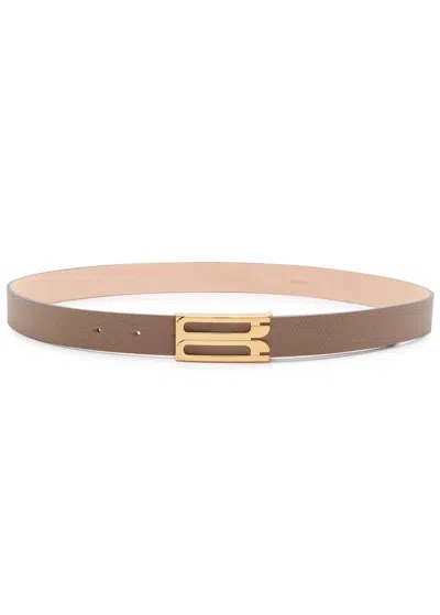 Victoria Beckham Frame Grained Leather Belt In Taupe