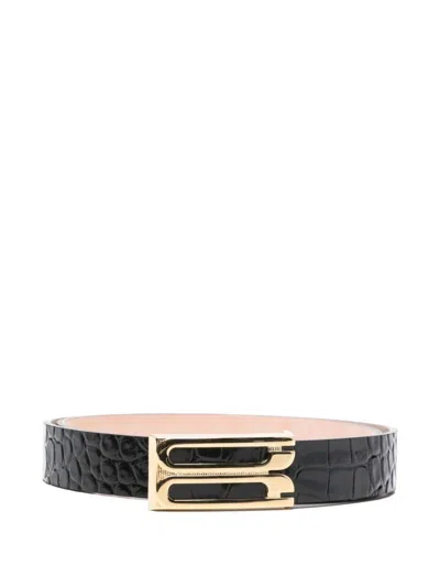 Victoria Beckham Frame Leather Belt With Adjustable Length In Black