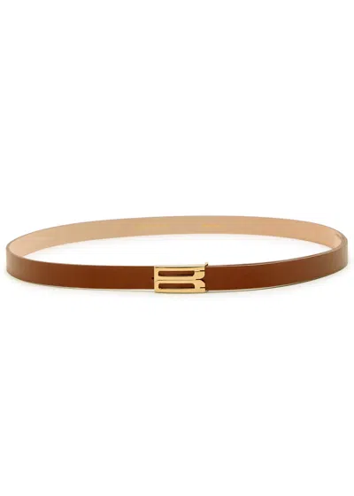 Victoria Beckham Frame Smoothed Leather Belt In Brown
