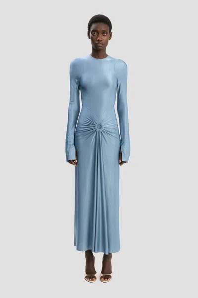 Victoria Beckham Frances Midi Dress In Stone In Blue