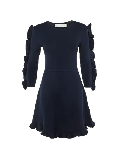 Pre-owned Victoria Beckham Frill-detail Jersey Mini Dress In Blue