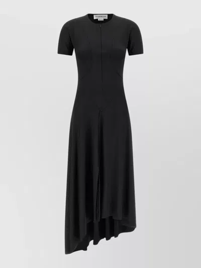 Victoria Beckham Front Zip Dress Short Sleeves Asymmetric In Black