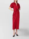 Victoria Beckham Fuchsia Pink Midi Dress With Gathered Waist In Red