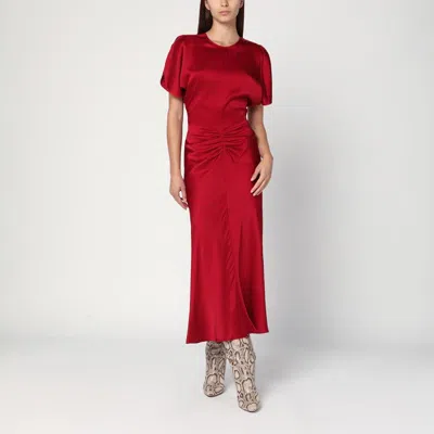 VICTORIA BECKHAM FUCHSIA PINK MIDI DRESS WITH GATHERED WAIST