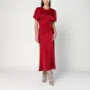 Victoria Beckham Red Crewneck Midi Dress With Gathered Waist And Rear Zip Closure In Red