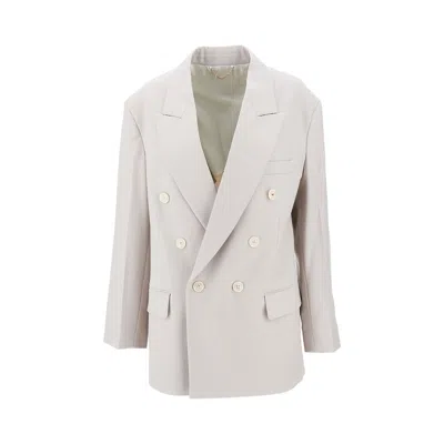 Victoria Beckham Oversized Double-breasted Twill Blazer In Gray