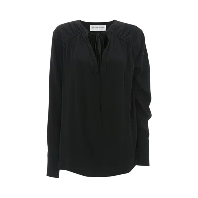 Pre-owned Victoria Beckham Gather Detail Tie Blouse 'black' | Women's Size 10