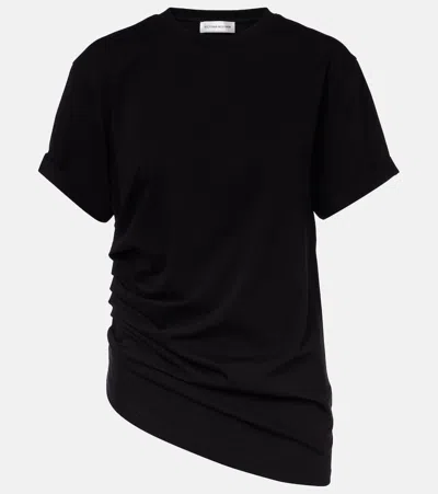 Victoria Beckham Gathered Asymmetric Cotton T-shirt In Black