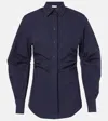 Victoria Beckham Pleated Sleeve Button Down Shirt In Blue