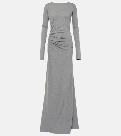 Victoria Beckham Gathered Cotton Jersey Maxi Dress In Grey