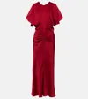Victoria Beckham Womens Gathered Draped-sleeve Satin Maxi Dress Rose In Red