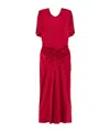 Victoria Beckham Red Crewneck Midi Dress With Gathered Waist And Rear Zip Closure In Red
