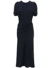 Victoria Beckham Gathered Waist Crepe Midi Dress In 蓝色