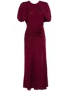 Victoria Beckham Waist Gathered Midi Dress With Ruched Detailing In Red