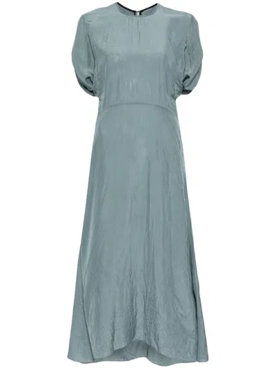 Victoria Beckham Gathered-detail Shorts-sleeved Dress In Blue