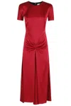 Victoria Beckham Red Crewneck Midi Dress With Gathered Waist And Rear Zip Closure In Multi