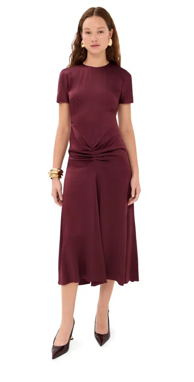 Victoria Beckham Gathered Detail T-shirt Midi Dress Cinnabar Red In Burgundy