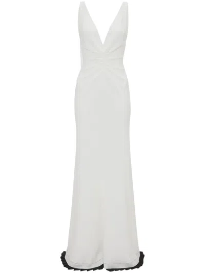 Victoria Beckham Gathered-detail V-neck Gown In 白色