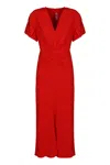 Victoria Beckham Fitted Waist Pleated Dress With V-neckline In Red