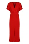 Victoria Beckham Fitted Waist Pleated Dress With V-neckline In Red