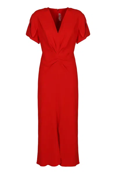 Victoria Beckham Gathered Details Dress In Red