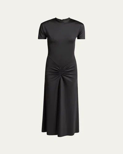 VICTORIA BECKHAM GATHERED DROP-WAIST MIDI T-SHIRT DRESS