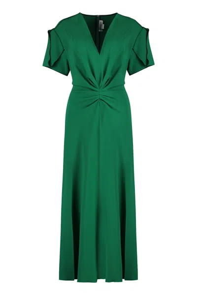 Victoria Beckham Gathered Green Crepe Dress For Women