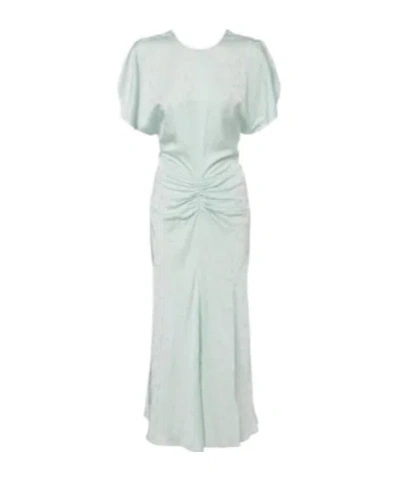 Victoria Beckham Gathered Jacquard Midi Dress In White